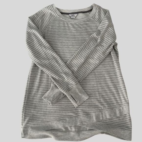 Danskin Tops - Danskin Gray Cream Stripe Pullover Sweatshirt Hi-Lo Hem Long Sleeve L